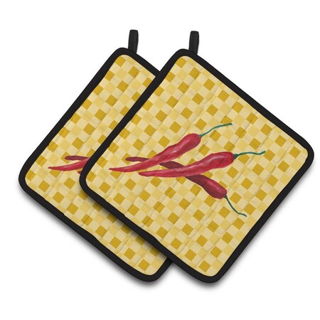 Carolines Treasures Chili Peppers on Basketweave Pair of Pot Holders BB7195PTHD